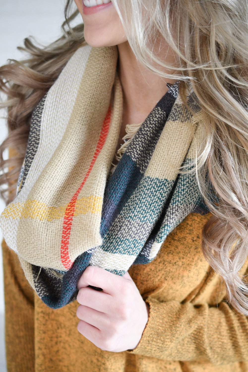 Pine & Camel Plaid Infinity Scarf