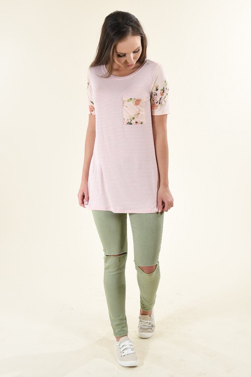 Peach & Pink Floral Pocket Top