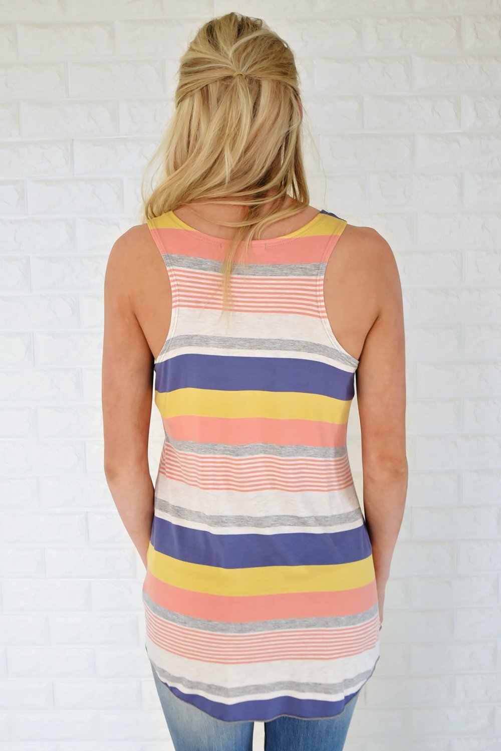 Summertime Love Tank Top ~ Steel Blue, Yellow & Coral