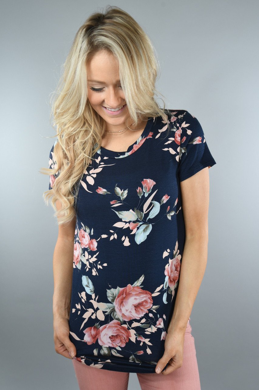 Jump On It Floral Tee ~ Navy