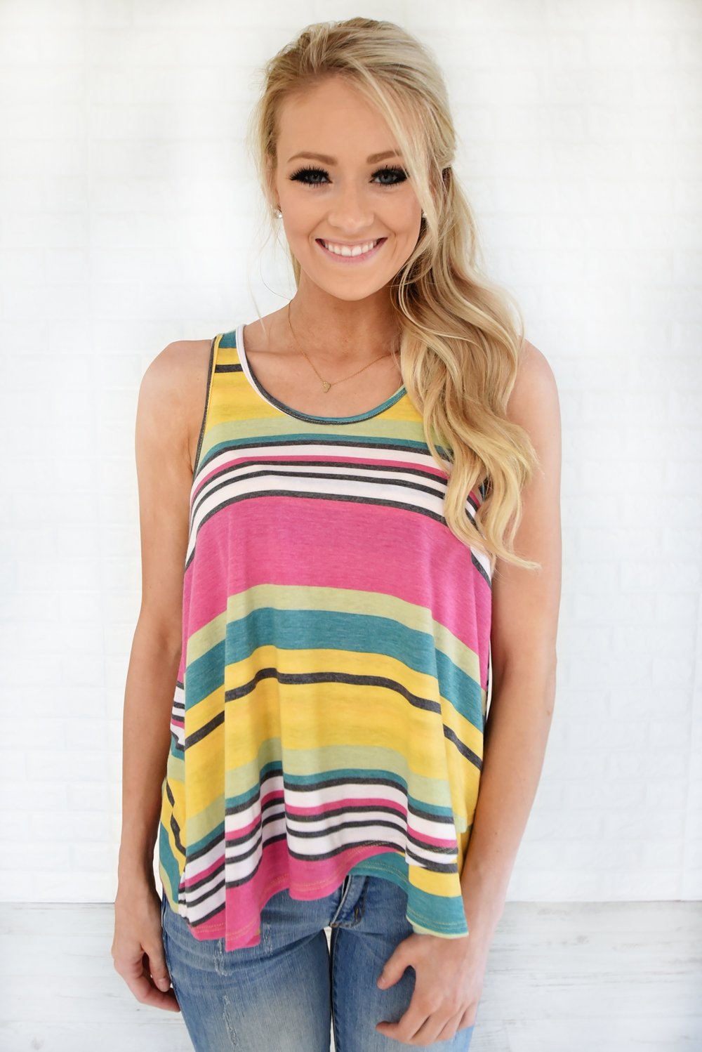 Wander On Tank Top ~ Green & Yellow