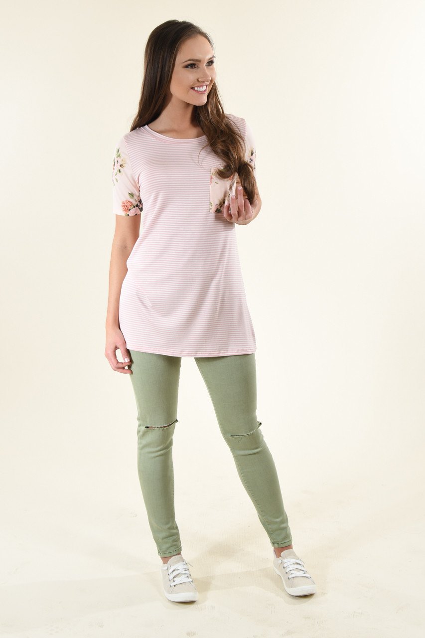 Peach & Pink Floral Pocket Top