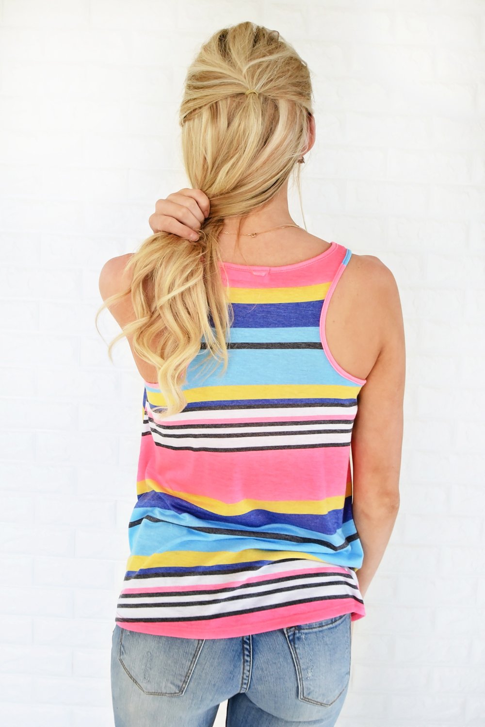 Wander On Tank Top ~ Pink, Blue & Yellow