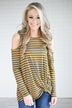 Walk This Way Cold Shoulder Knot Top ~ Olive & Mustard