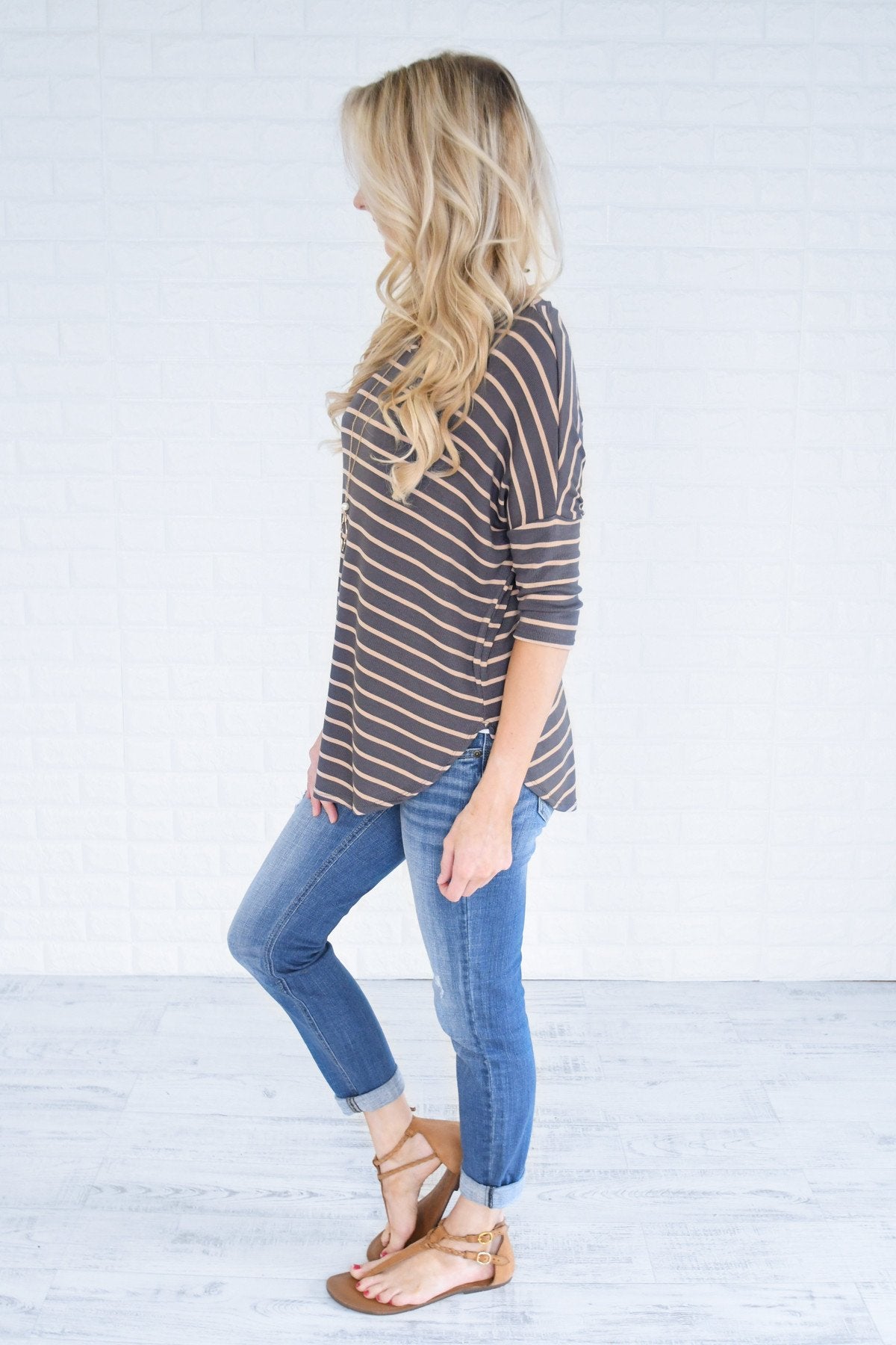Charcoal & Tan Striped Top