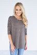 Charcoal & Tan Striped Top
