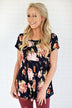 Ever After Floral Babydoll Top ~ Deep Navy