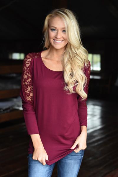 America's Sweetheart Lace Top ~ Burgundy
