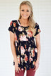 Ever After Floral Babydoll Top ~ Deep Navy