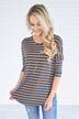 Charcoal & Tan Striped Top
