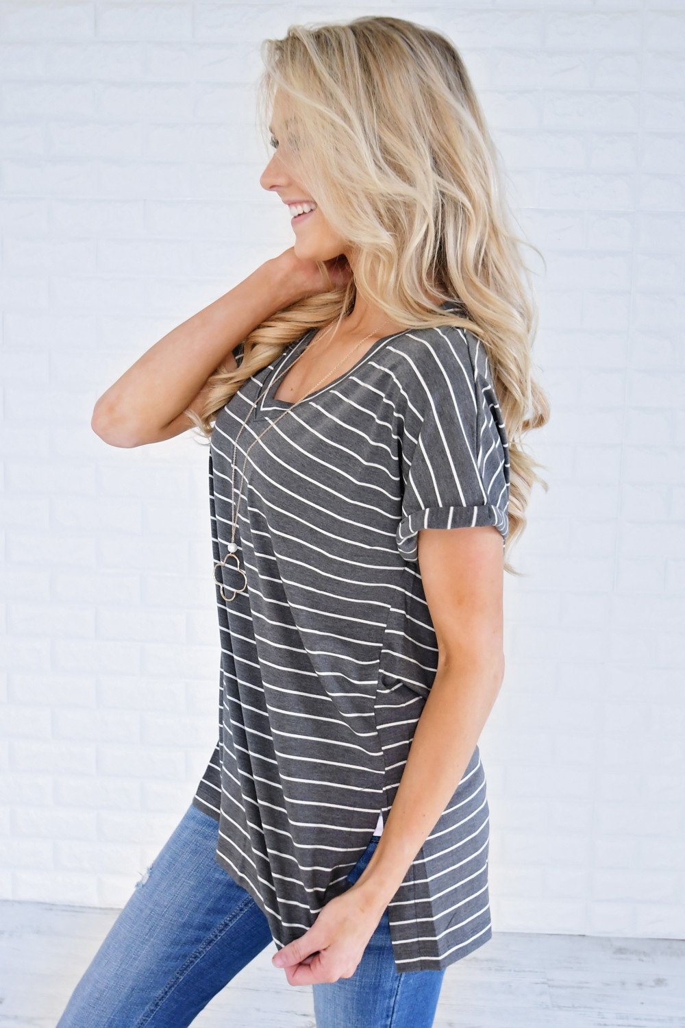 Blurred Lines Striped Top ~ Grey
