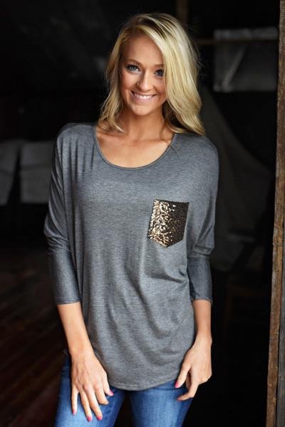 Glam Pocket Top - Charcoal
