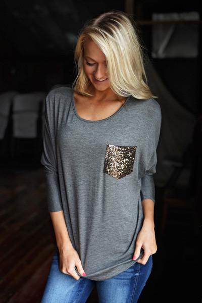 Glam Pocket Top - Charcoal