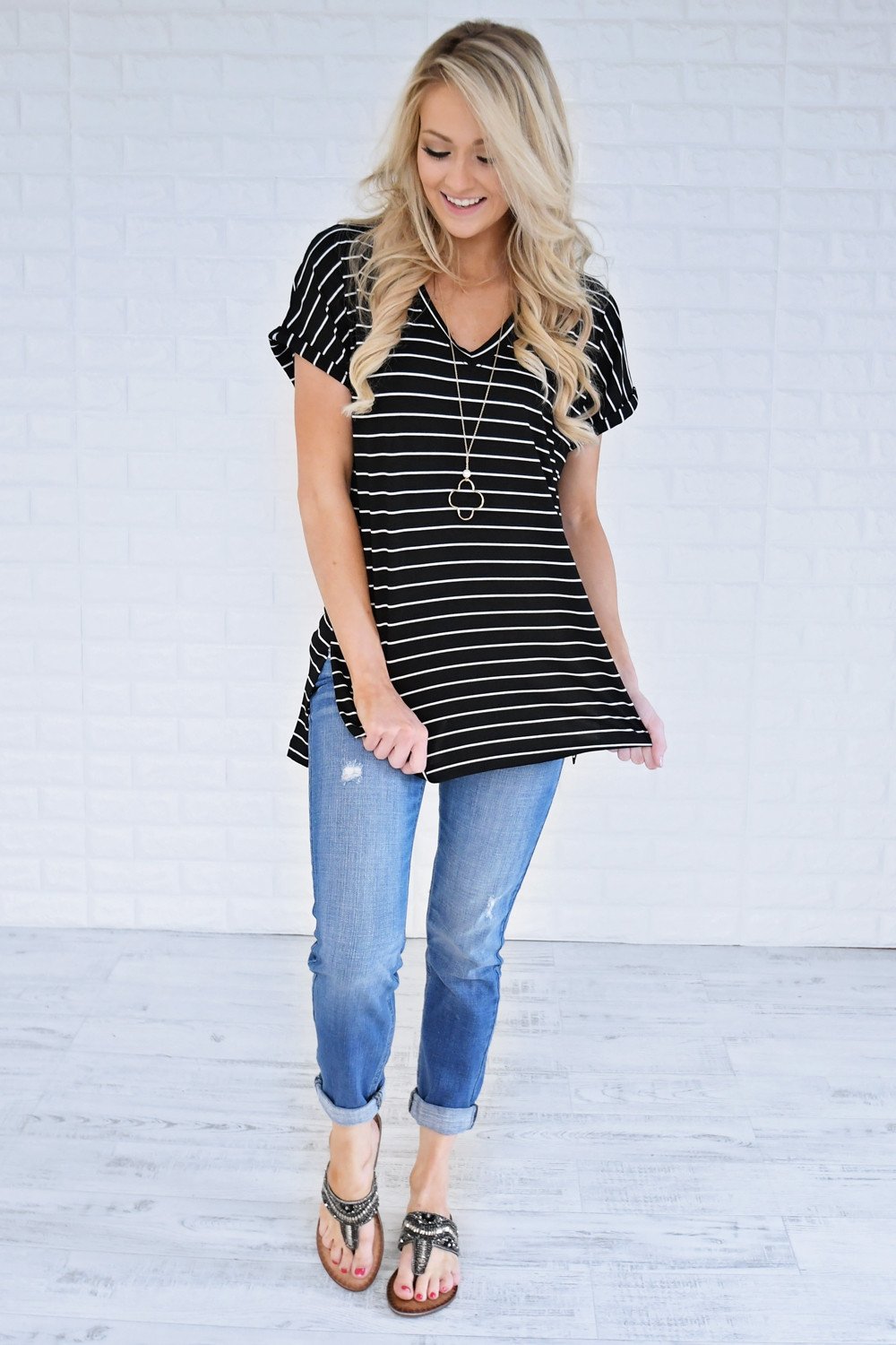 Blurred Lines Striped Top ~ Black