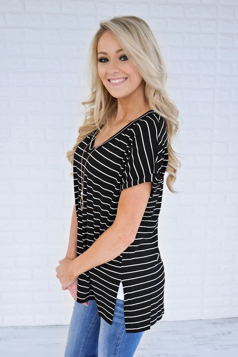Blurred Lines Striped Top ~ Black