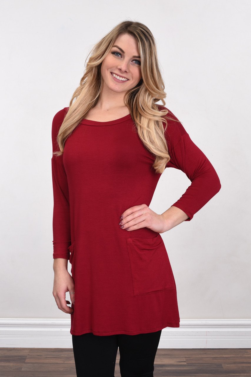 Red Button Down Pocket Top