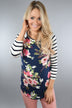 Navy Floral And Stripes Top