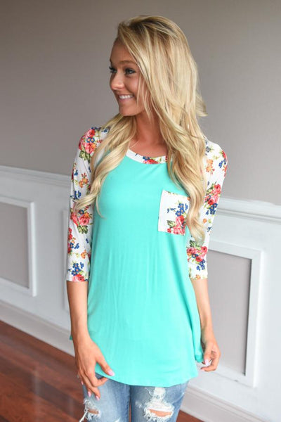 Mint Floral Baseball Tee – The Pulse Boutique