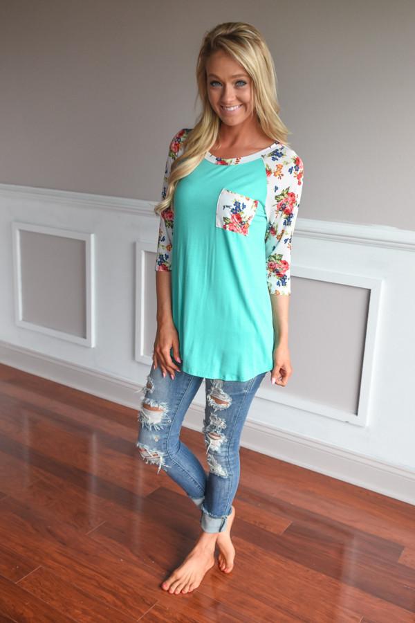 Mint Floral Baseball Tee