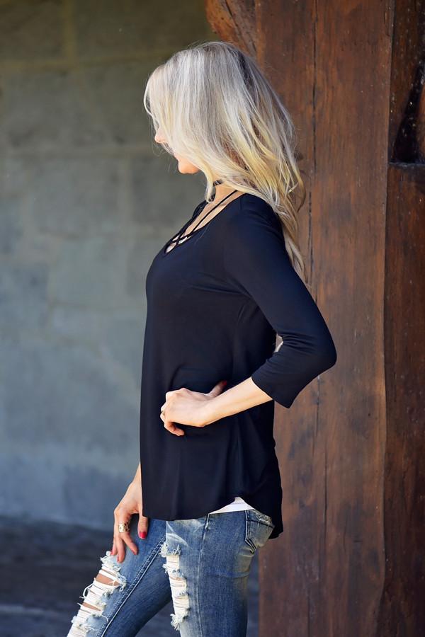 Criss Cross My Heart Top - Black