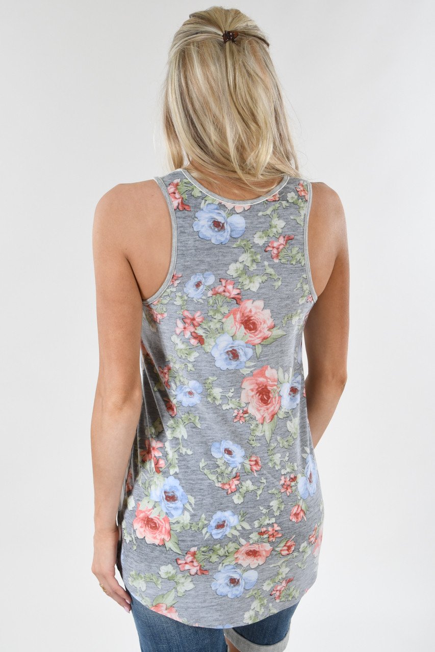Get the Feeling Floral and Stripes Tank Top