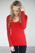Long Sleeve Seamless Top - Red