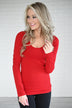 Long Sleeve Seamless Top - Red