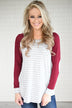 Maroon Striped Elbow Patch Top