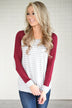 Maroon Striped Elbow Patch Top