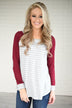 Maroon Striped Elbow Patch Top