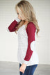 Maroon Striped Elbow Patch Top