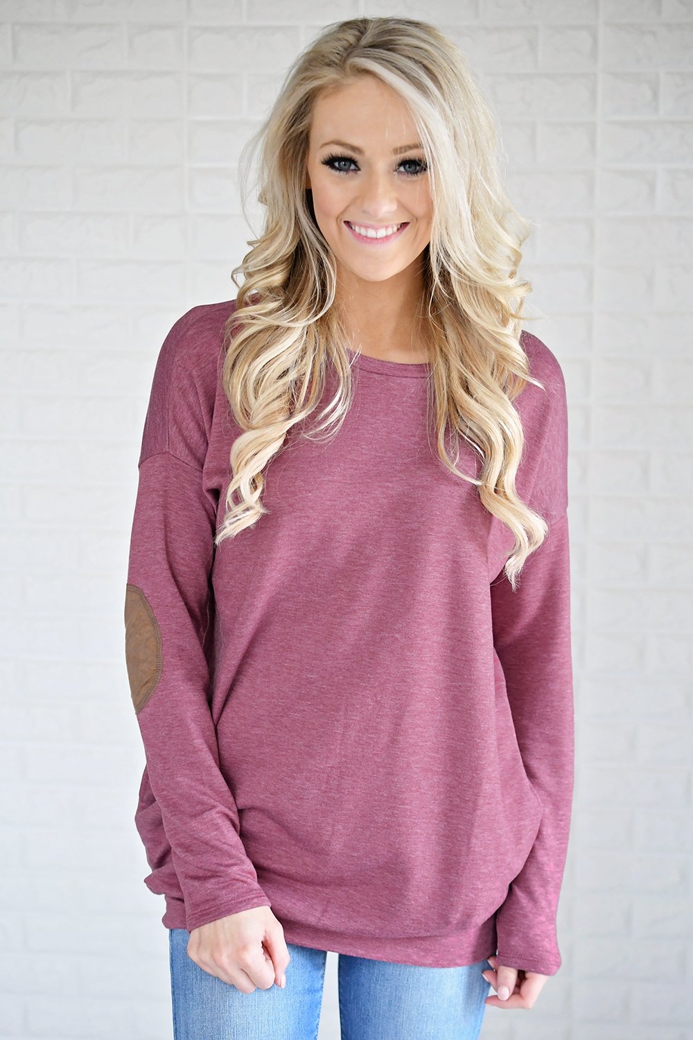 Raspberry Elbow Patch Sweater