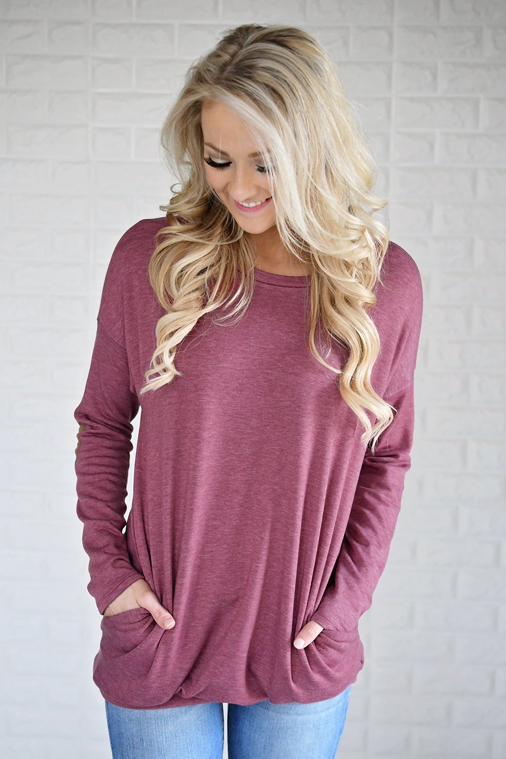 Raspberry Elbow Patch Sweater
