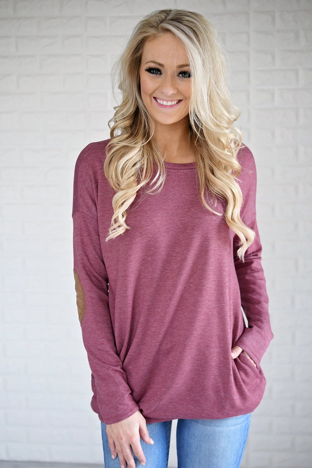 Raspberry Elbow Patch Sweater