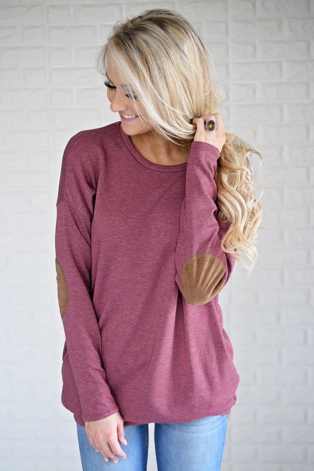 Raspberry Elbow Patch Sweater