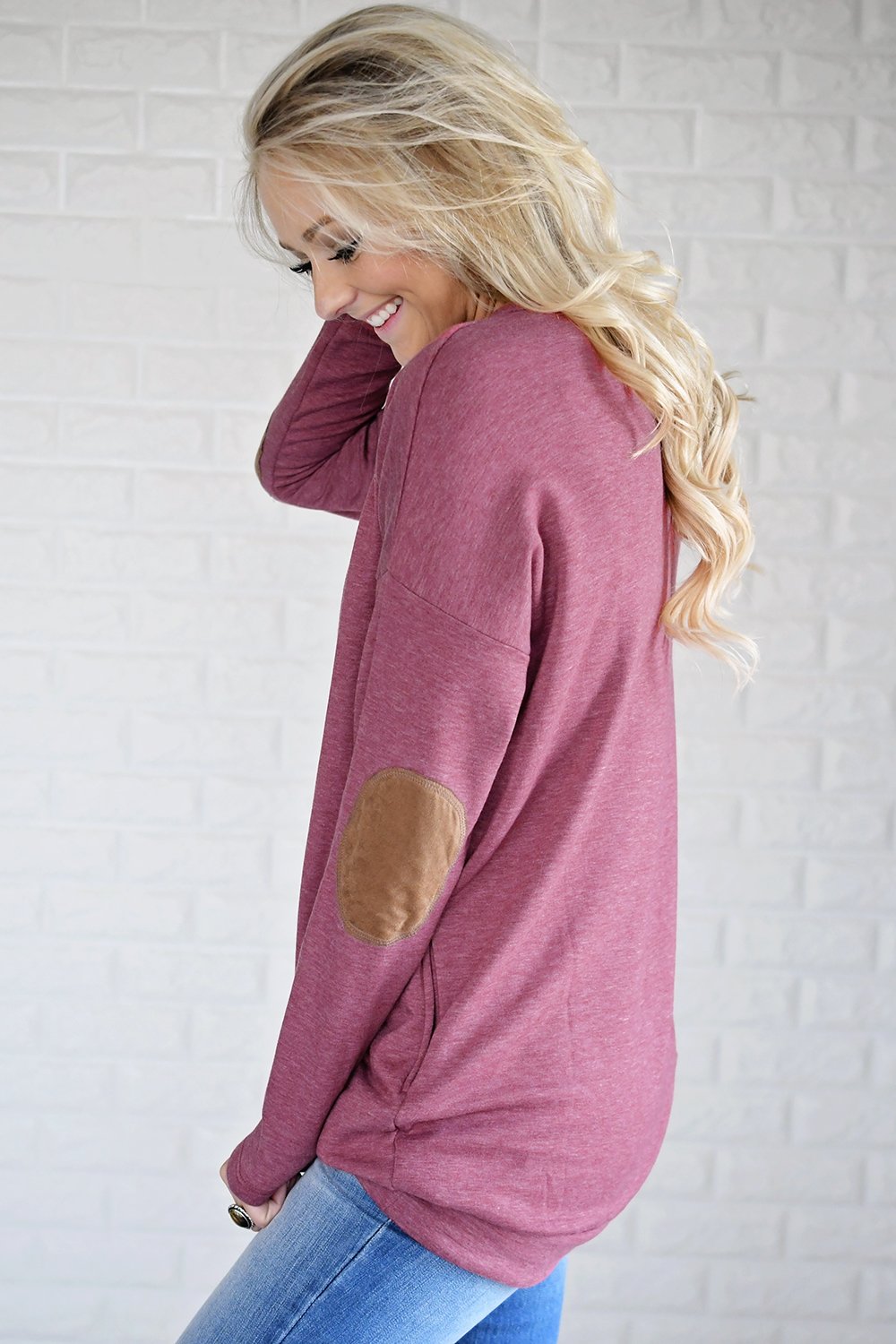 Raspberry Elbow Patch Sweater
