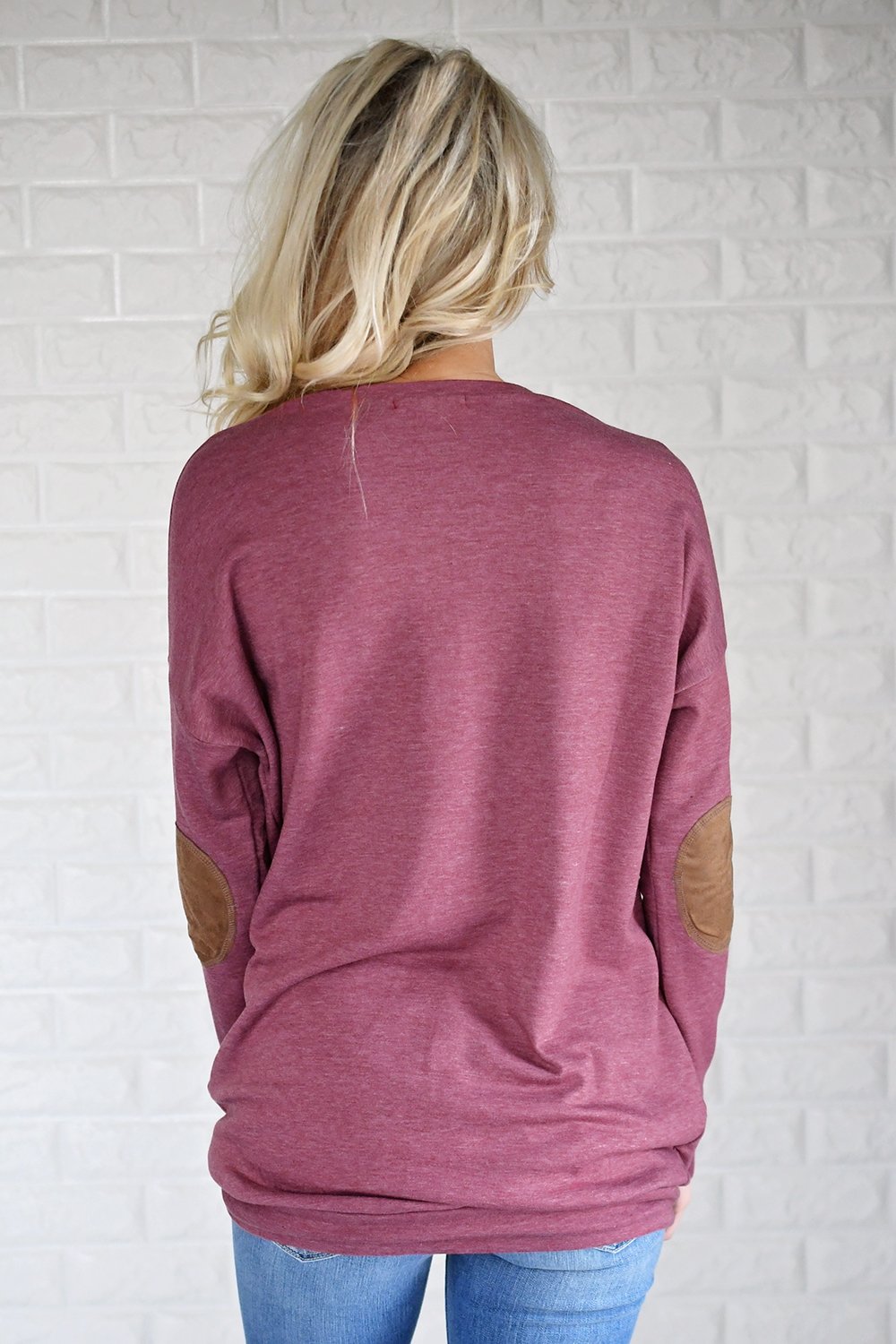 Raspberry Elbow Patch Sweater