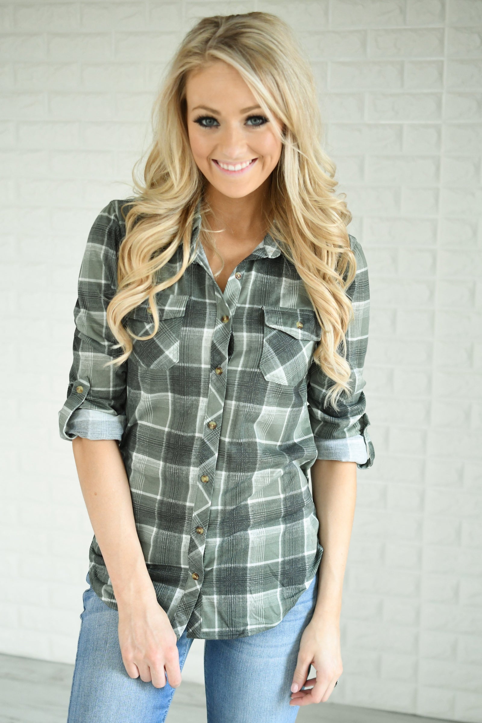 The Essential Plaid Top ~ Checkered Olive – The Pulse Boutique