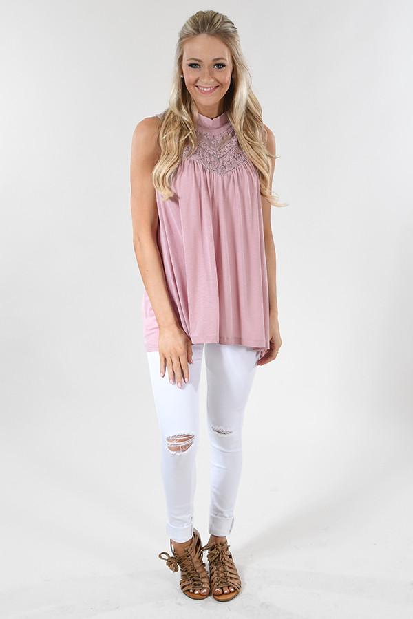 Mauve Pink Lace Tank Top