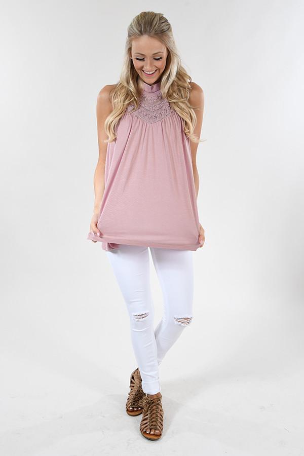 Mauve Pink Lace Tank Top