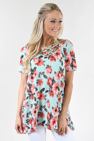 Tied Down Blue Floral Top – The Pulse Boutique