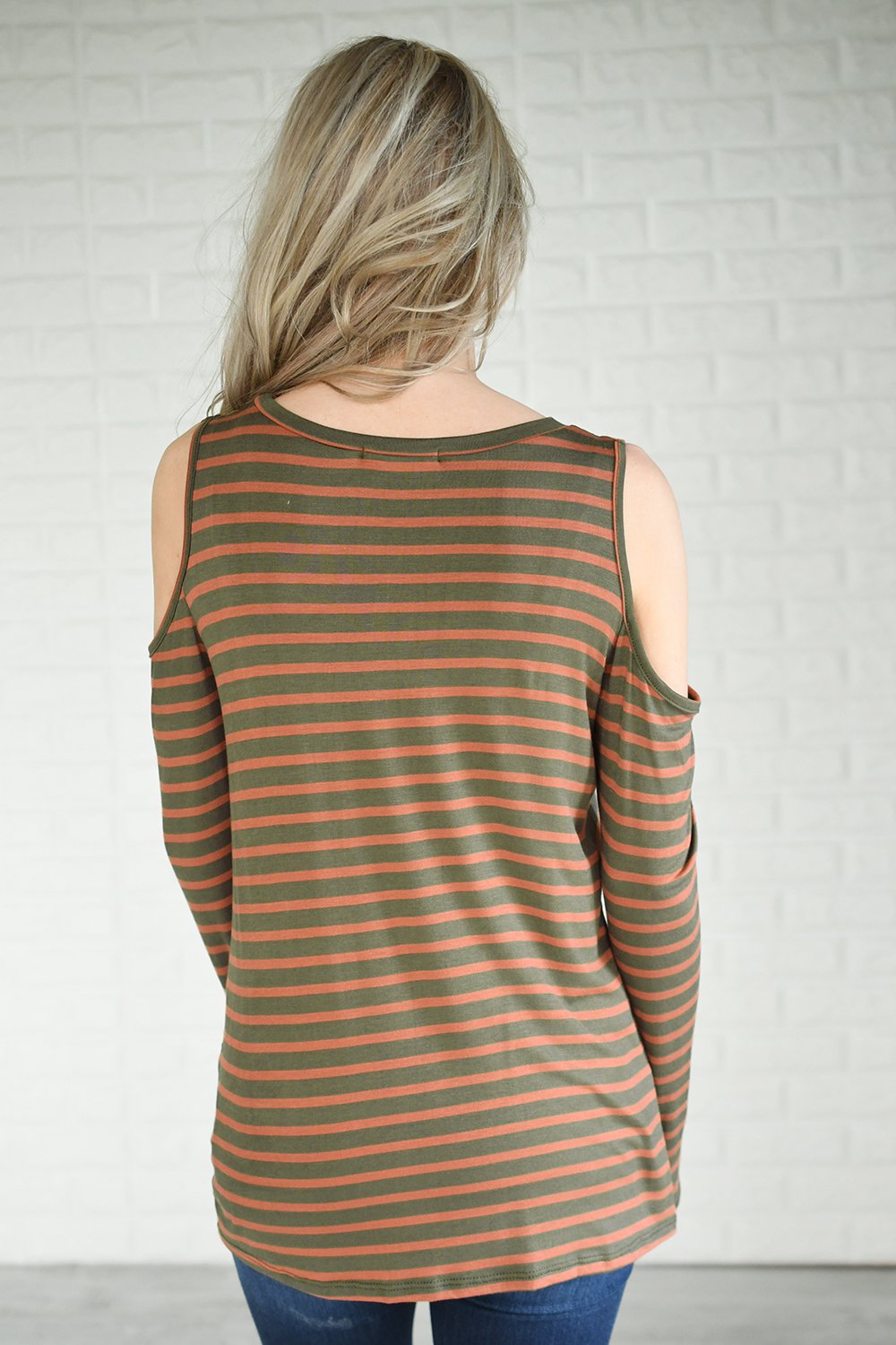 Walk This Way Cold Shoulder Knot Top ~ Burnt Orange & Olive