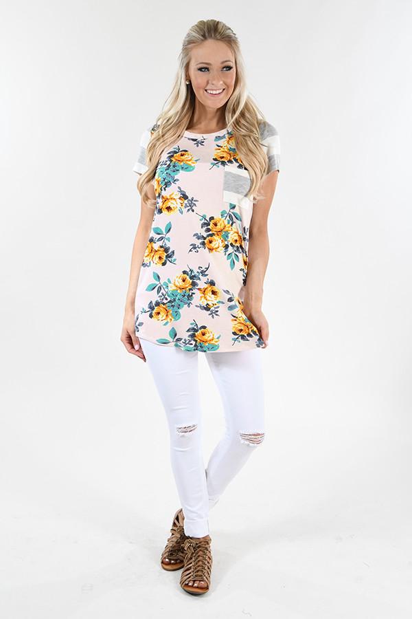 Peached Striped Pocket Top