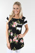 Black Floral & Striped Pocket Top