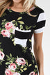 Black Floral & Striped Pocket Top