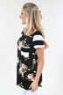 Black Floral & Striped Pocket Top