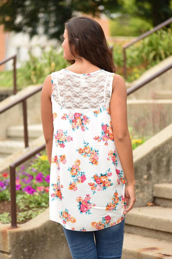 Ivory Lace Floral Tank Top