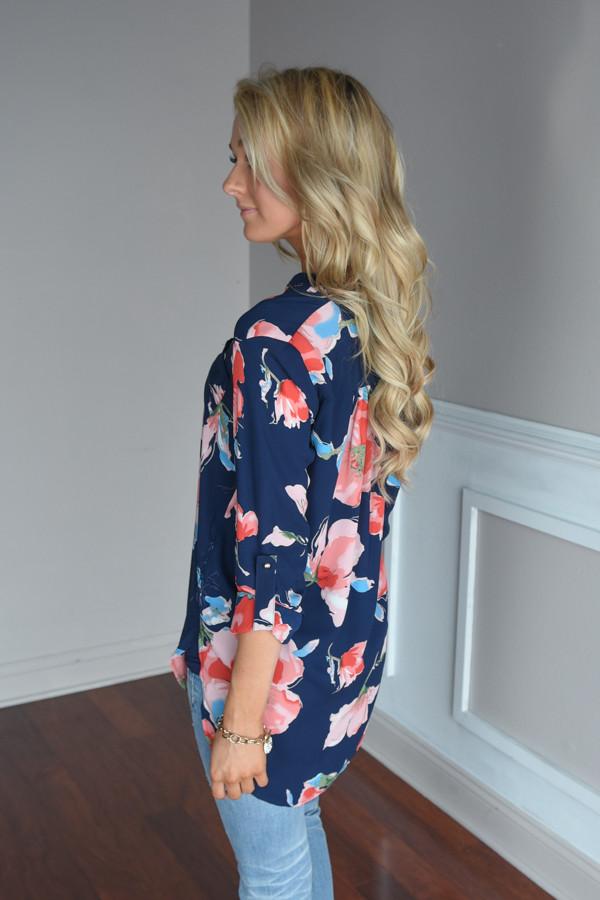 Always Faithful Navy Floral Blouse