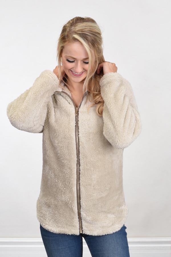 Sherpa Zip Up Jacket ~ Cement