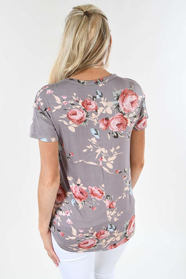 Floral V-Neck ~ Stone – The Pulse Boutique